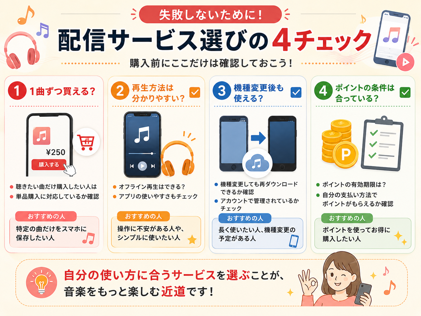 音楽配信サービスを選ぶときの4つの確認ポイント