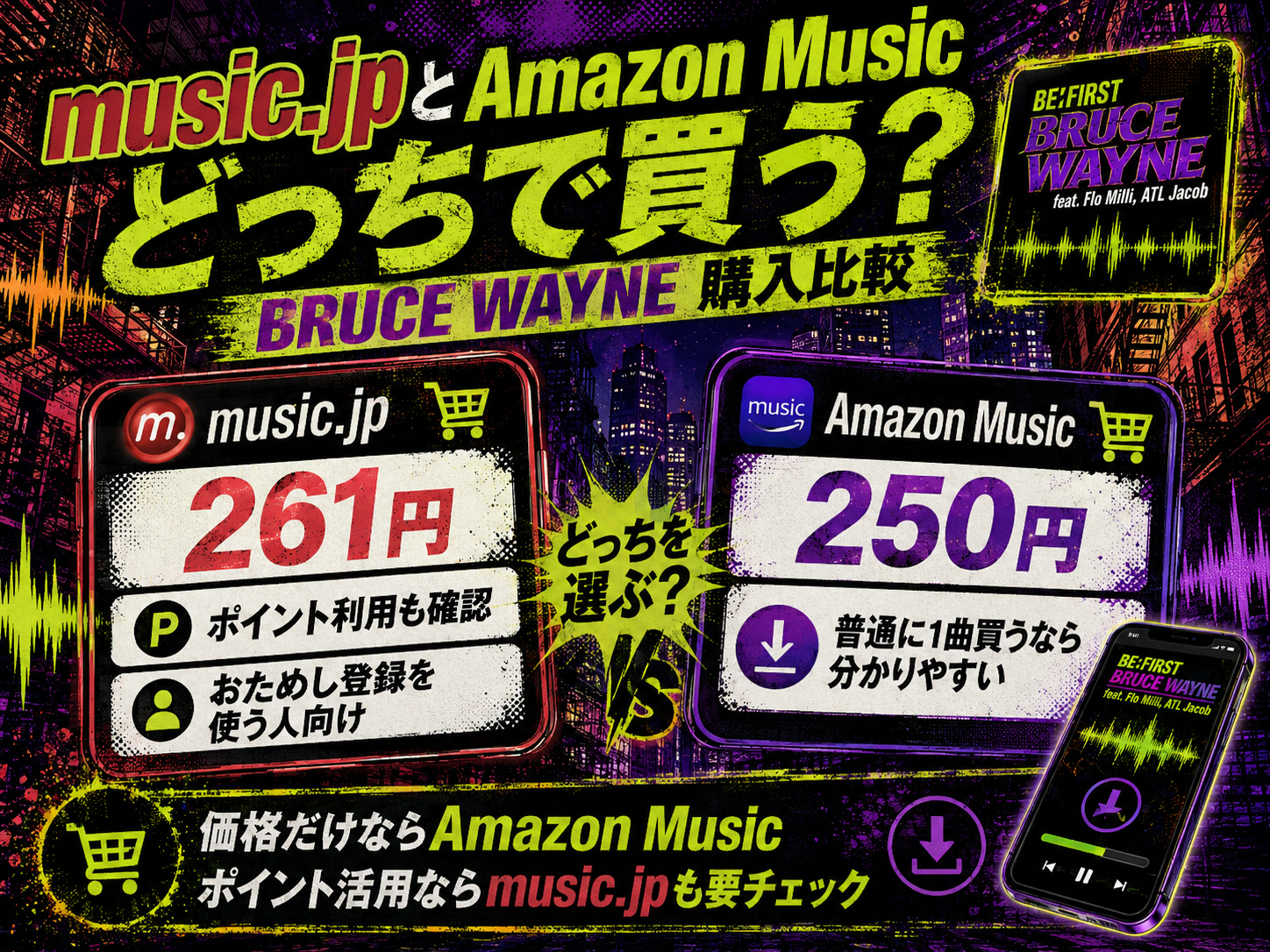 BE:FIRST「BRUCE WAYNE」のmusic.jpとAmazon Musicの購入価格比較