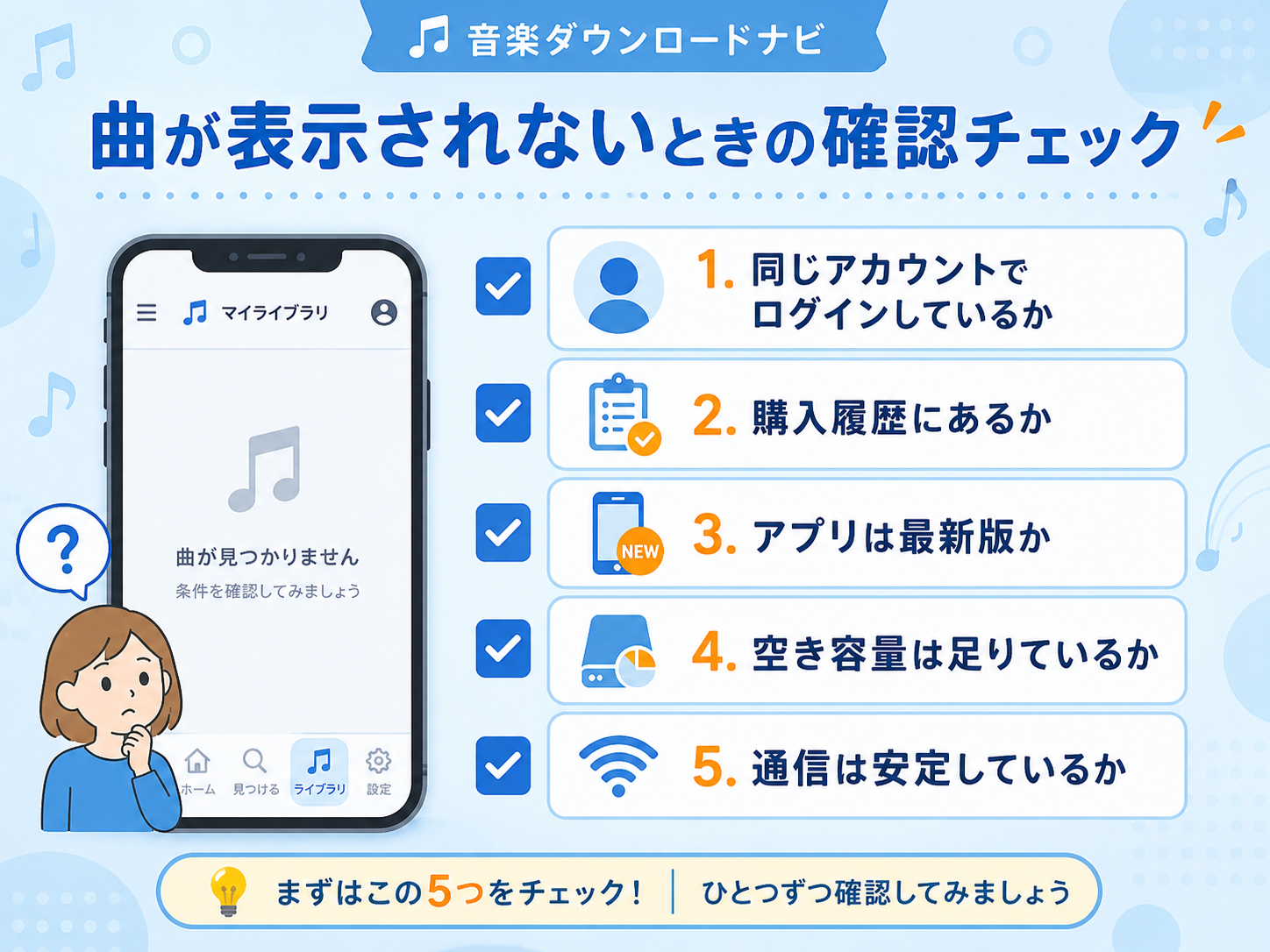 music.jpで購入した曲が表示されないときの5つの確認項目