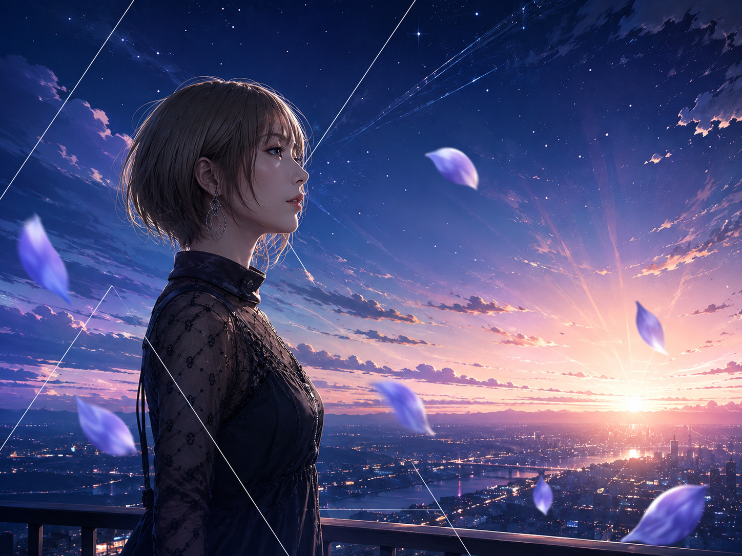 藍井エイル「ハナムケ」をイメージした青い夜空と夜明けの楽曲ビジュアル