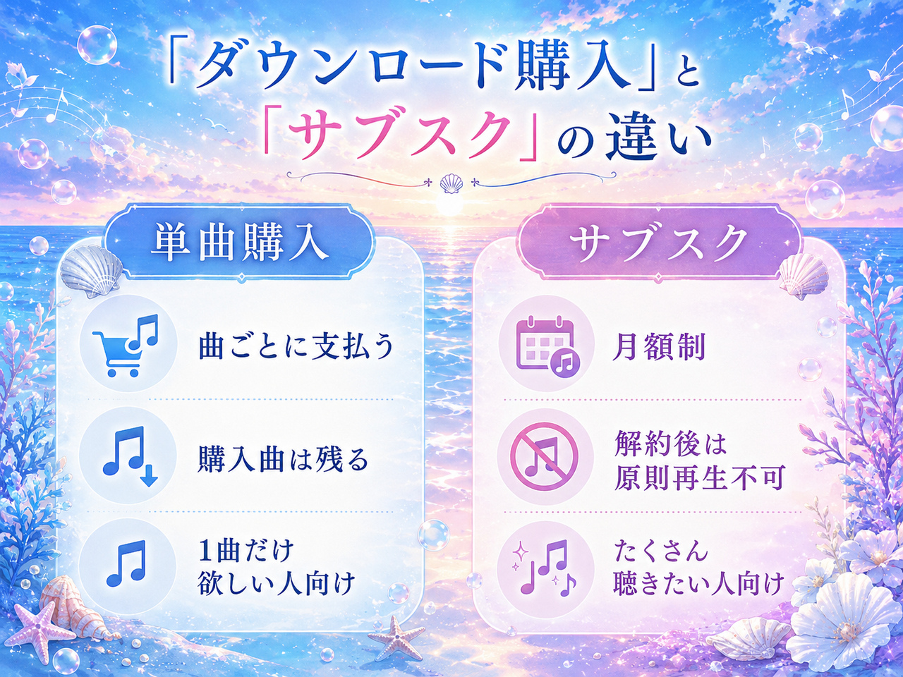音楽のダウンロード購入とサブスクの違い 単曲購入と月額聴き放題を比較