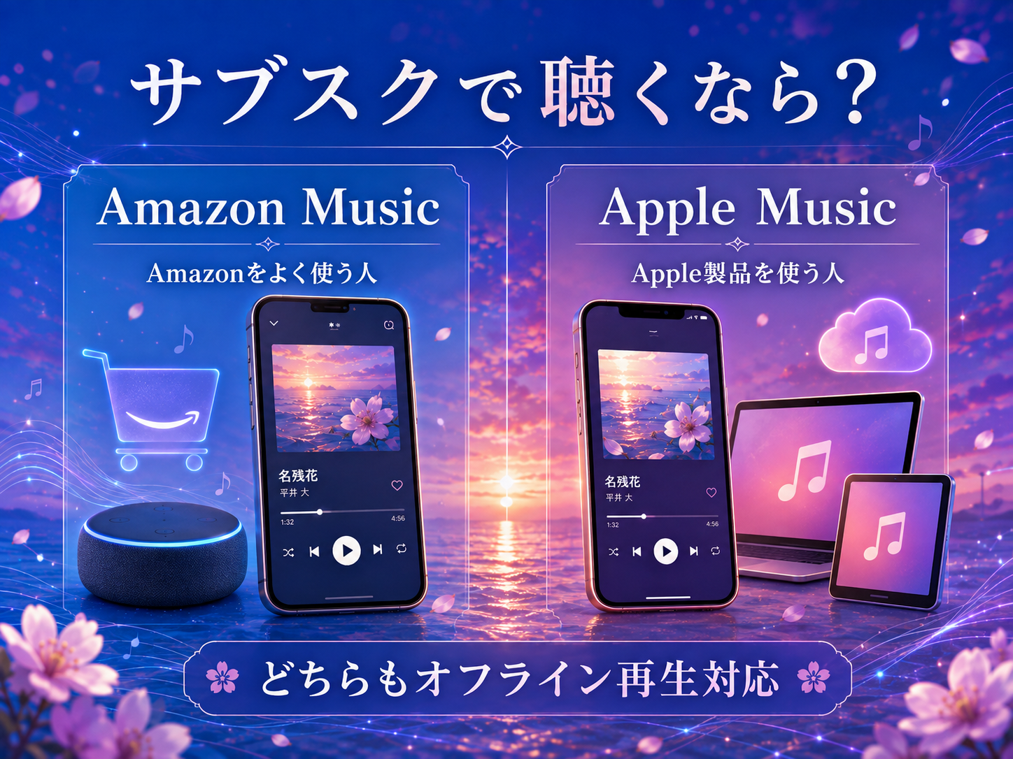 Amazon MusicとApple Musicで平井 大「名残花」を聴く場合の比較
