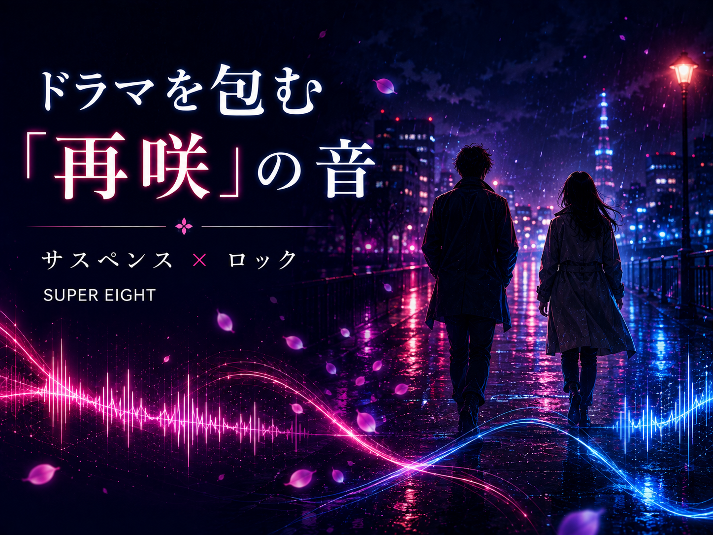 ドラマのサスペンス感とSUPER EIGHT「再咲」のロックサウンドを表現したイメージ