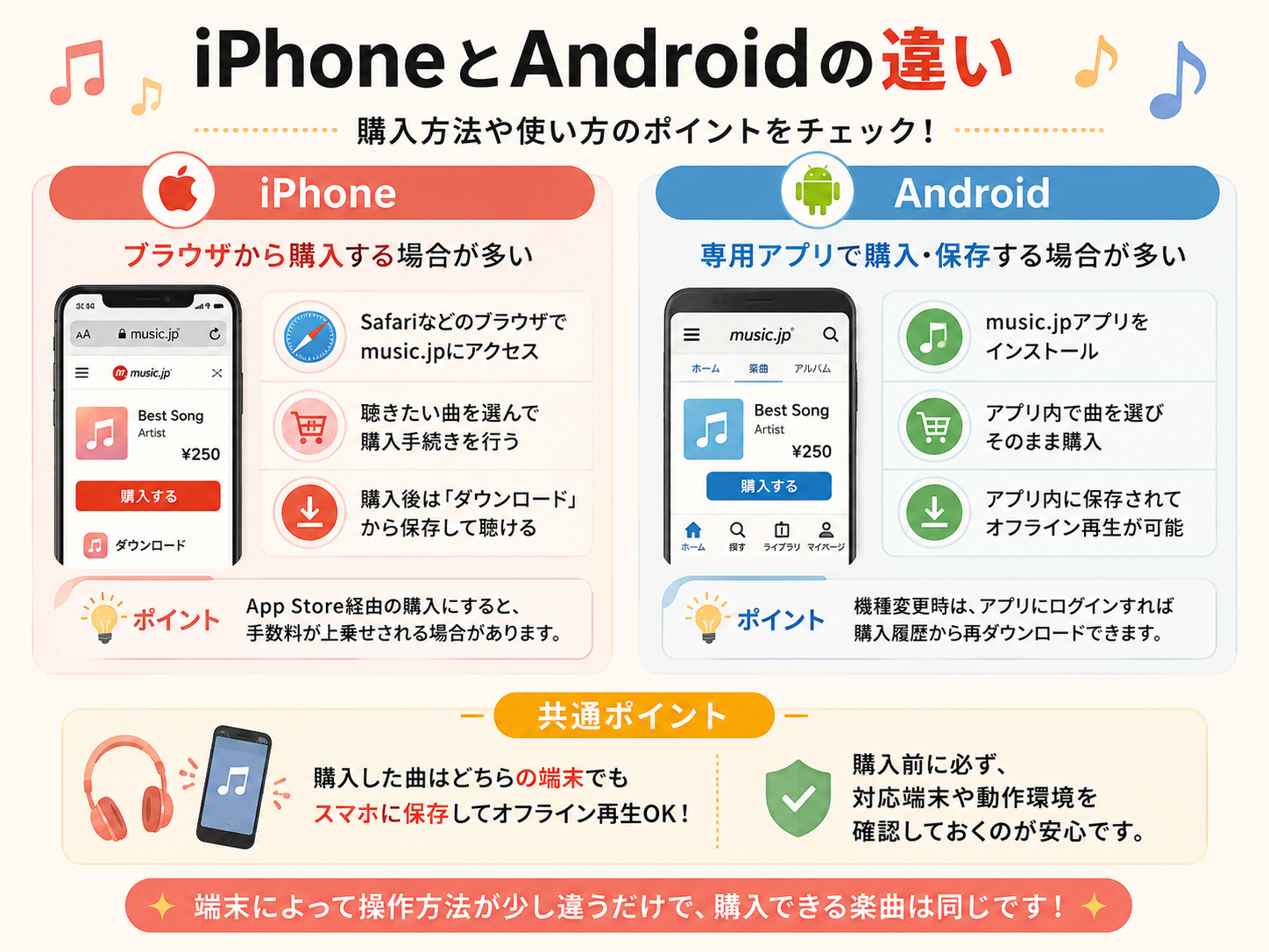 iPhoneとAndroidで音楽を購入するときの違い