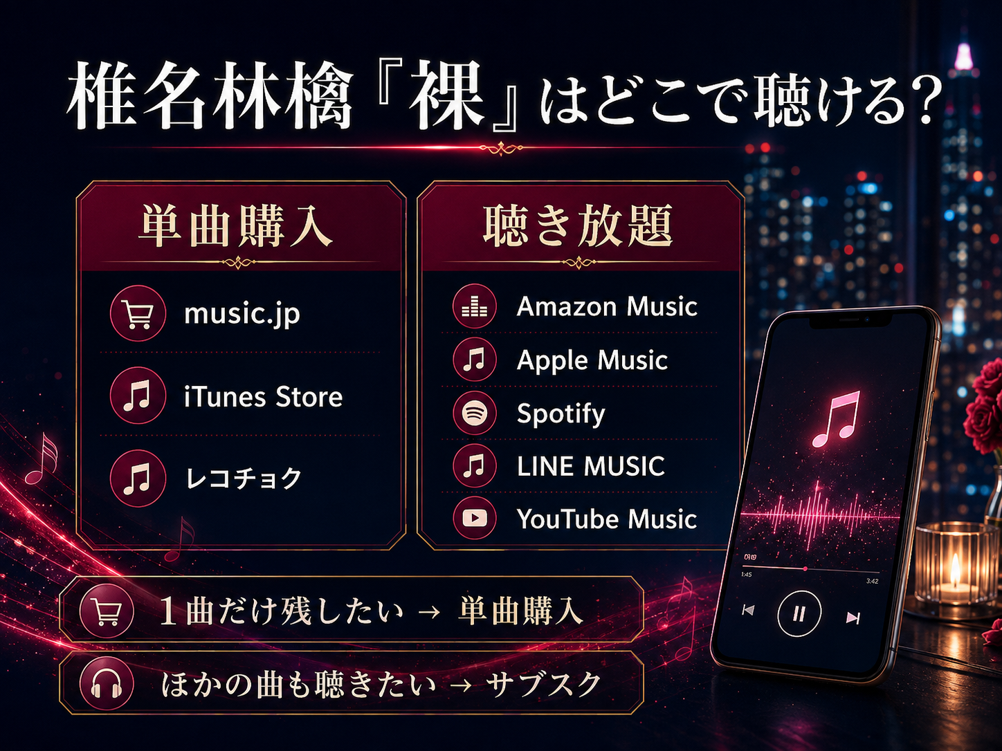 椎名林檎「裸」の単曲購入先と聴き放題サービスを分けた配信先一覧