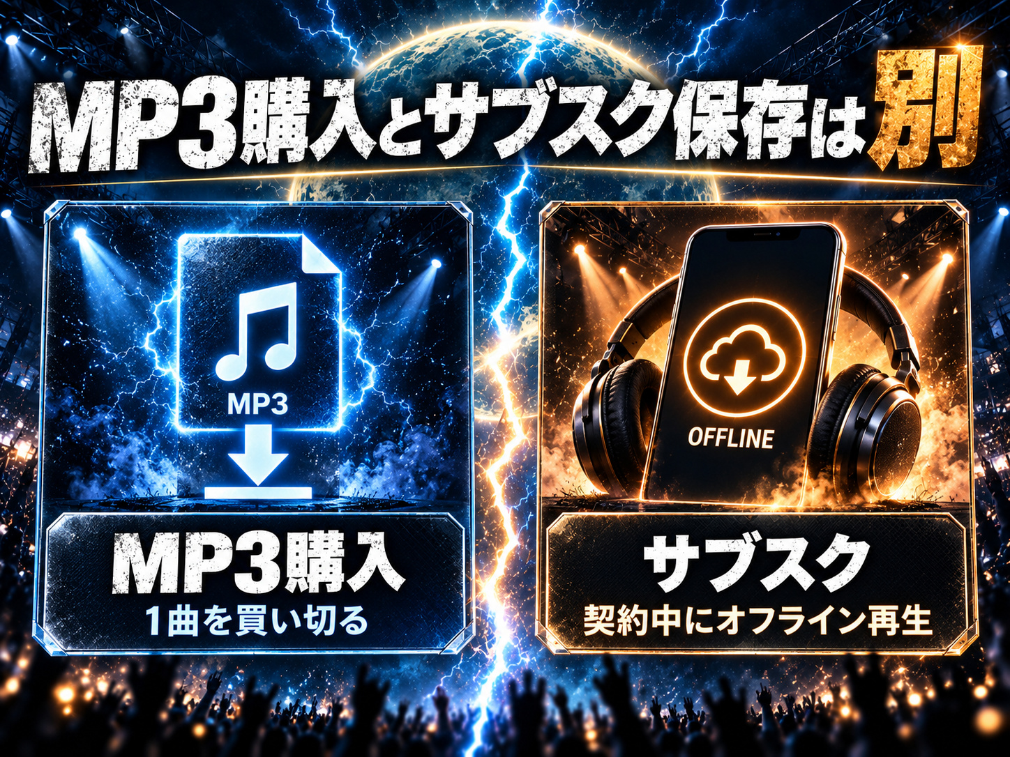 MP3の単曲購入と、サブスクのオフライン保存は仕組みが異なります。