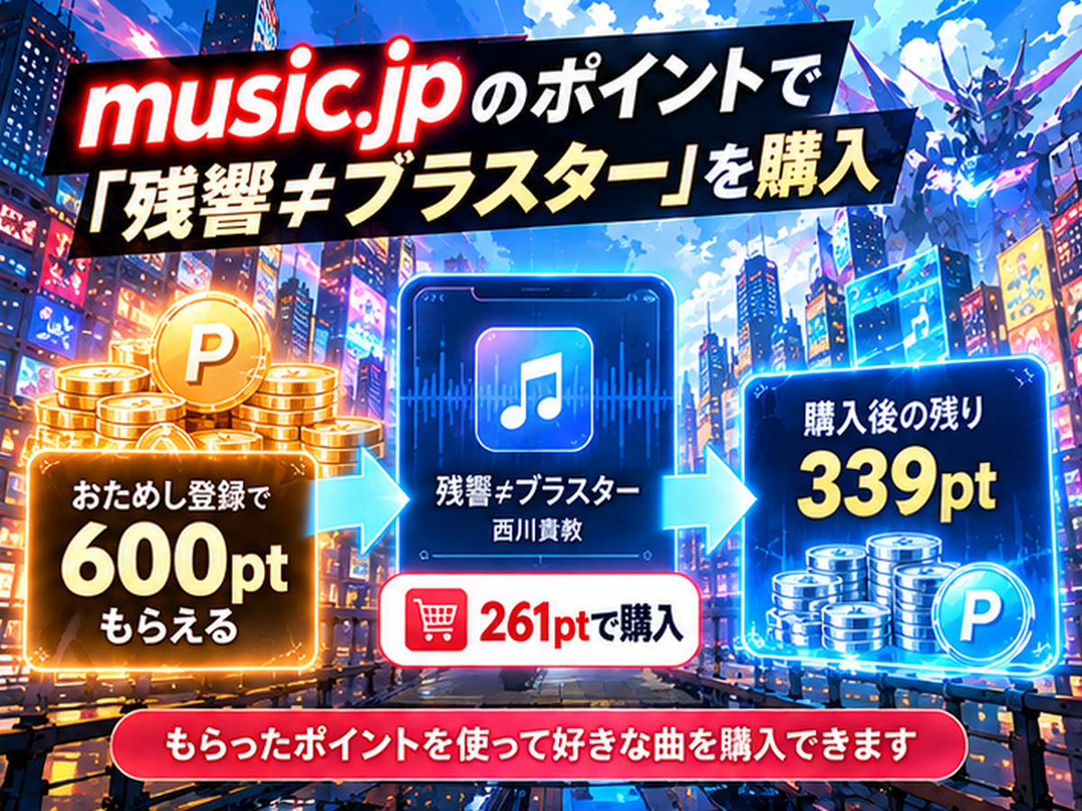 music.jpの600ポイントで西川貴教「残響≠ブラスター」を261ポイントで購入するイメージ