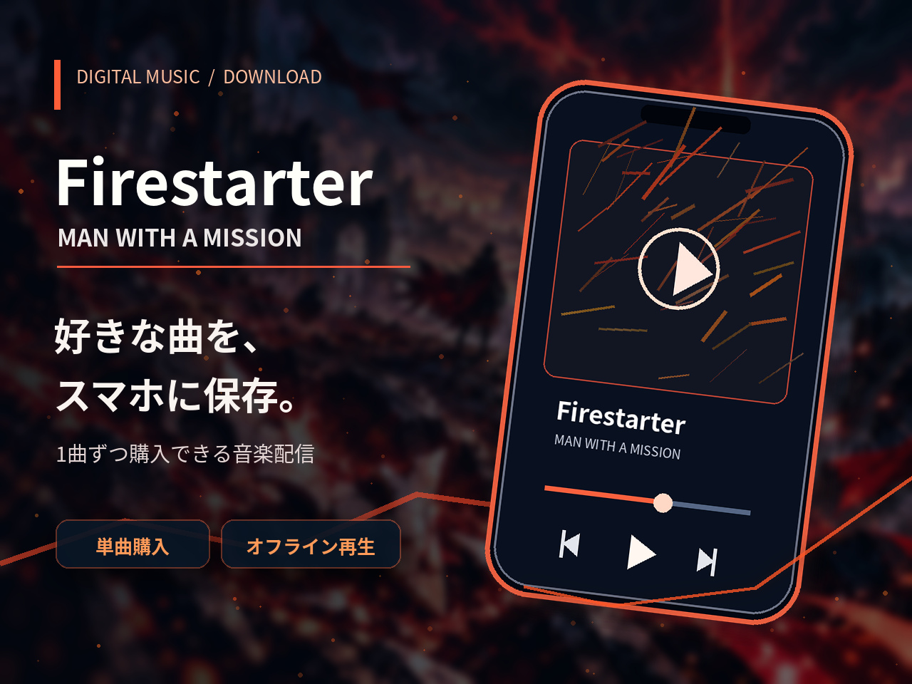 MAN WITH A MISSION「Firestarter」のダウンロード配信をイメージしたスマートフォンのイラスト