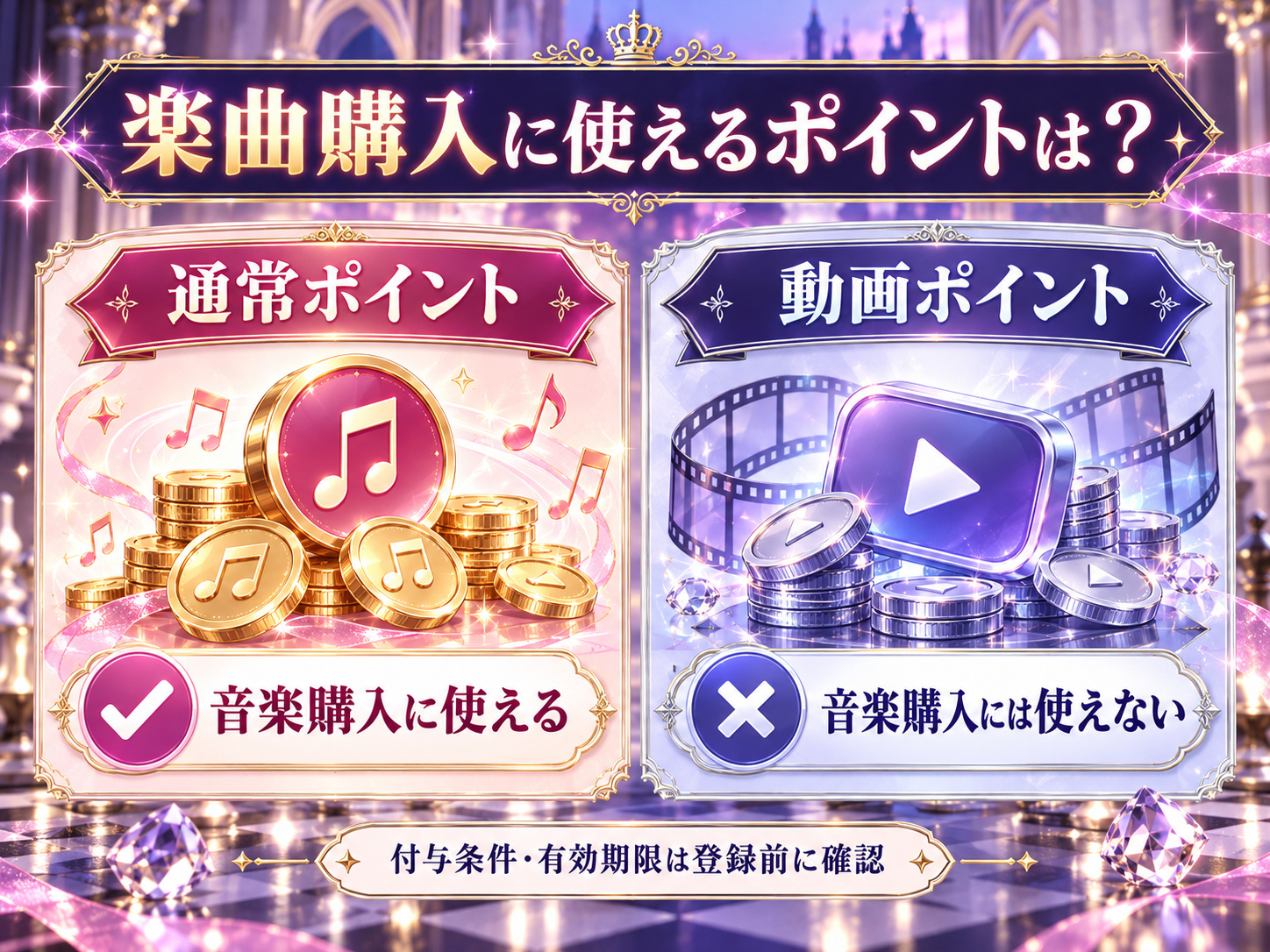 music.jpの通常ポイントと動画ポイントの違いを比較した図解