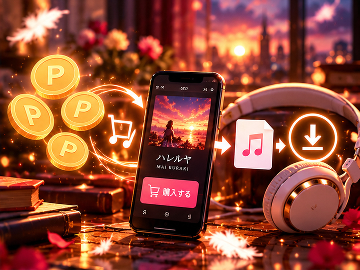 music.jpの通常ポイントを使って音楽をダウンロード購入するイメージ